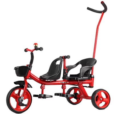 iumLeap Stroller with Parent pushrod,Trolley for Age 2-5,Dual Seats Tricycle for Twins,trikes,Rear seat with armrest and Belt,Front seat with Belt, Red-with pushrod