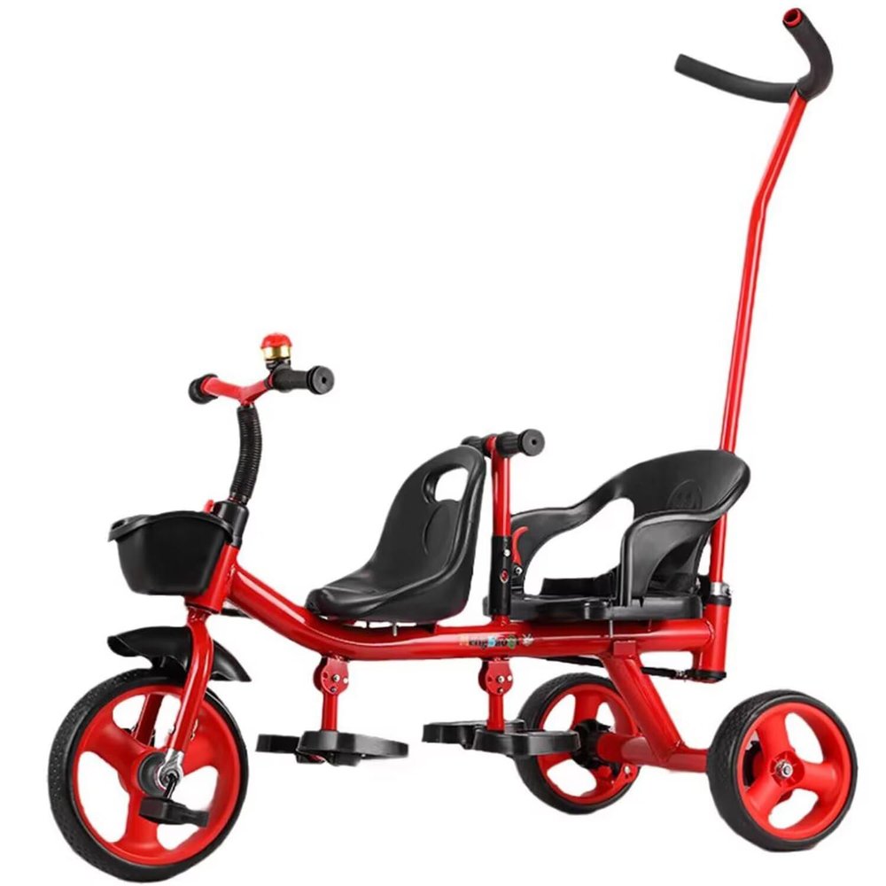 iumLeap Stroller with Parent pushrod,Trolley for Age 2-5,Dual Seats Tricycle for Twins,trikes,Rear seat with armrest and Belt,Front seat with Belt, Red-with pushrod