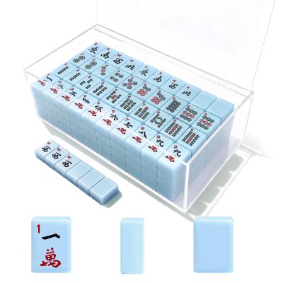 American Mahjong Tiles Set,166 Tiles Game with Acrylic Storage Case,Mahjong Game Set for Adults & Beginners for Game Nights & Easy Storage, Blue