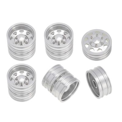 Compatible with Tamiya 1/14 Trailer Tractor Truck Car Upgrade Parts 6PCS Wheel Tire Complete Set Metal Front and Rear Wheel Hub RC Accessory