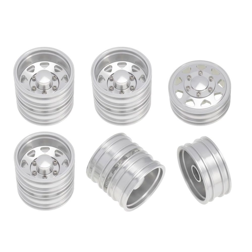 Compatible with Tamiya 1/14 Trailer Tractor Truck Car Upgrade Parts 6PCS Wheel Tire Complete Set Metal Front and Rear Wheel Hub RC Accessory