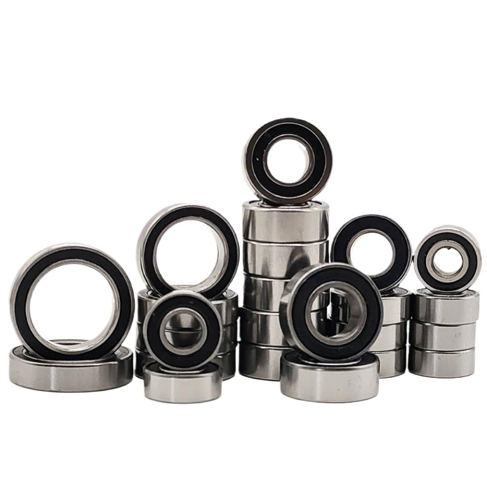 24 Piece Deep Groove Rubber Sealed Pre Greased Steel Bearing Compatible with 1 10 Scale RC Cars Compatible with Outdoor Use Fits Certain Older Model Front Applications