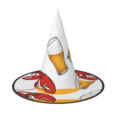 YSJZSJMC Beer And Crawfish Pattern Print Halloween Hat For Kids Classic Witch Hat Halloween Party