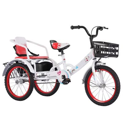 Pedal tricycles for Age 3-10,Cruiser Trike with Single Brake,Tandem trikes with Rear Passenger seat,tricycles for Daily Riding,3 Wheels,Rickshaw for Children, White red-14inch