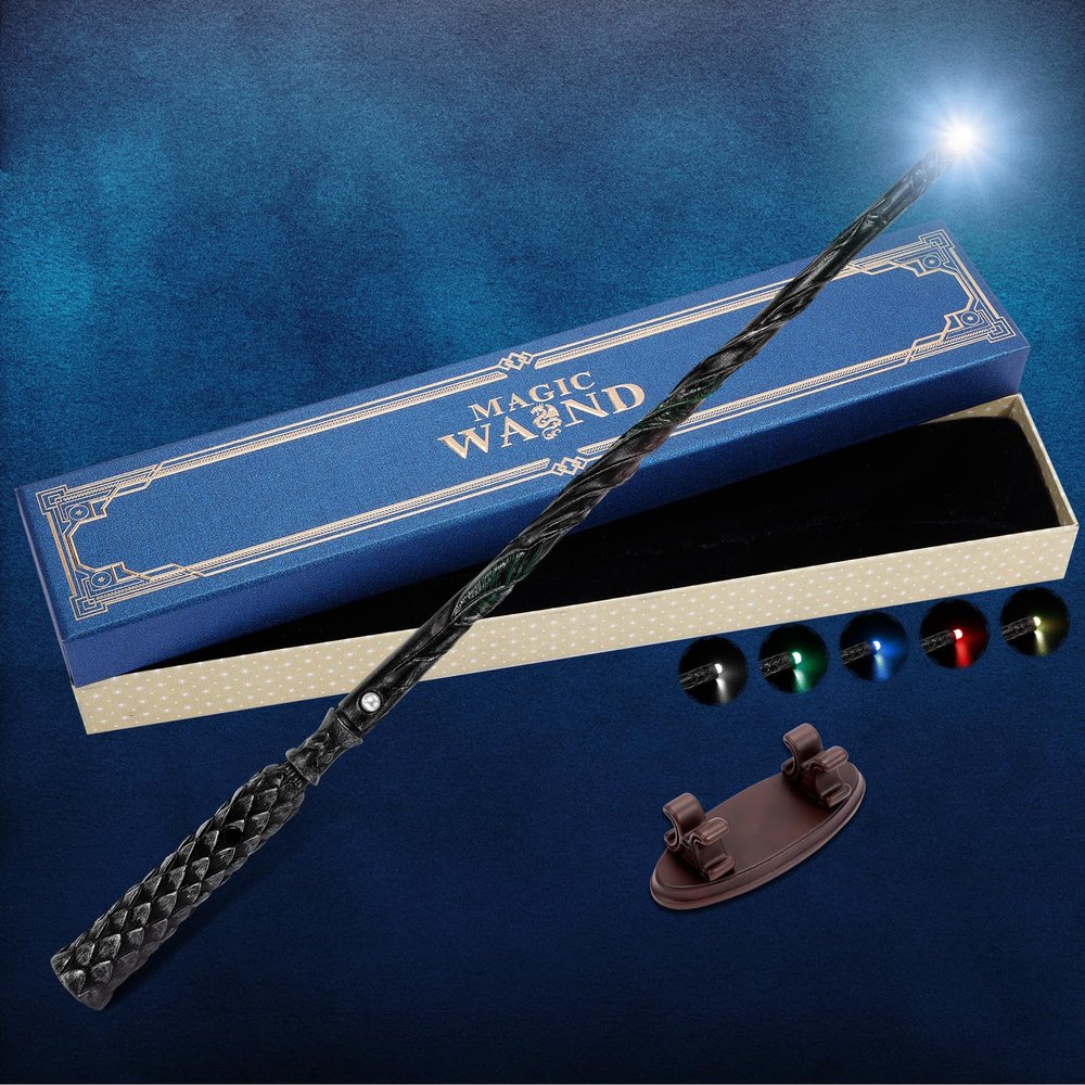 CharmFields Rechargeable Light Up Witch Wizard Wand with 5 Light Colors, Illuminating Resin Magic Wand for Kids Cosplay, Parties & Witch Costume Play, Willow