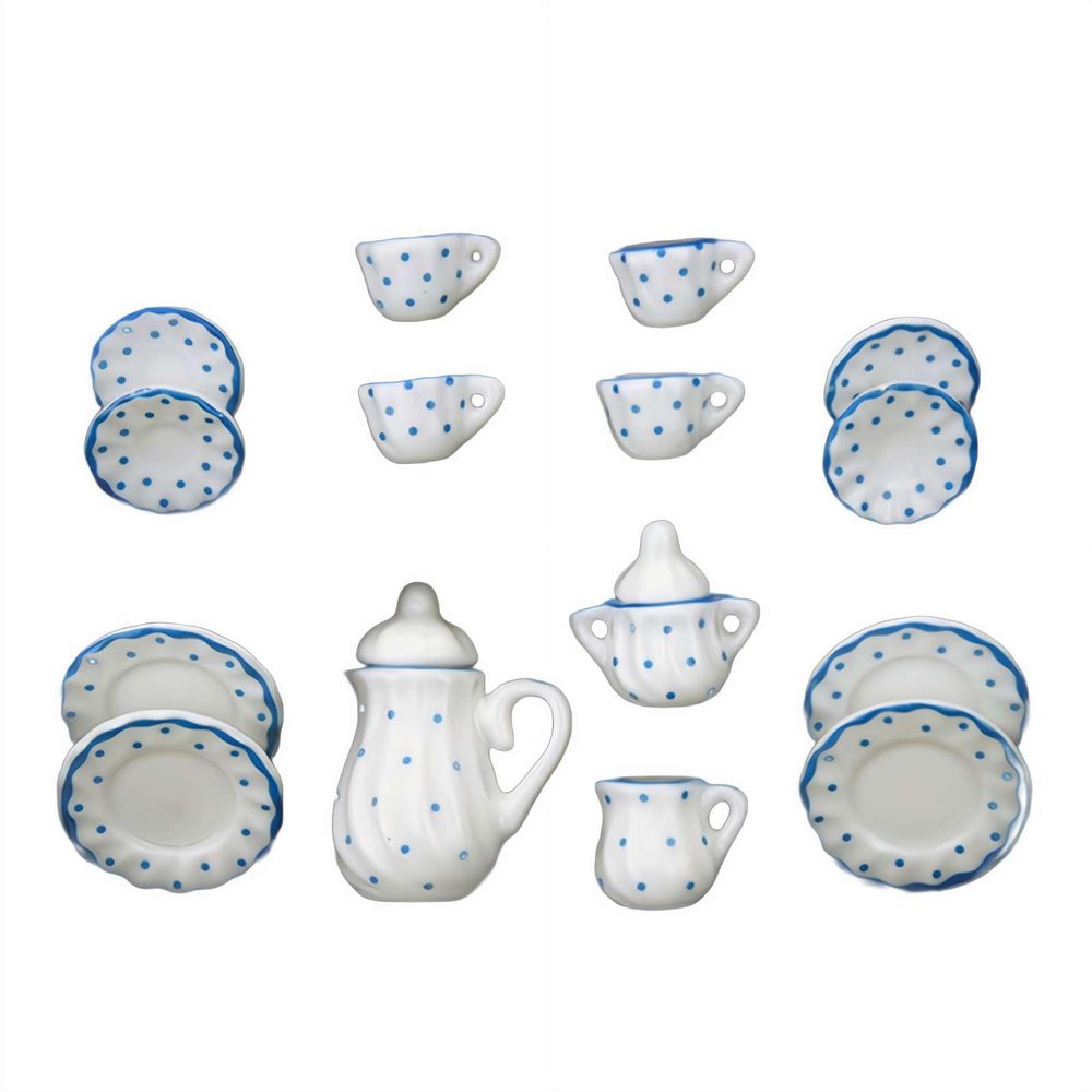 1/12 Miniature Porcelain Tea Set,15Pcs/Set Miniature Tea House Accessories,Mini Teapot Cup Plate Kitchen Accessories