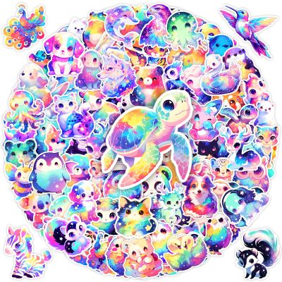 100 Pcs Cute Rainbow Animal Stickers Pack for Kids Girls Teens, Kawaii Waterproof Vinyl Decals,Cartoon Starry Animal Sticker for Water Bottle,Laptop,Luggage,Skateboard,Teaching Rewards,Party Favors