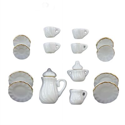1/12 Miniature Porcelain Tea Set,15Pcs/Set Miniature Tea House Accessories,Mini Teapot Cup Plate Kitchen Accessories