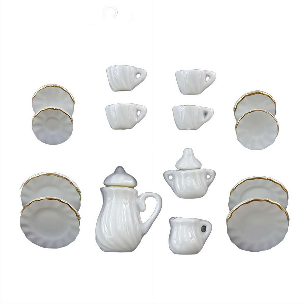 1/12 Miniature Porcelain Tea Set,15Pcs/Set Miniature Tea House Accessories,Mini Teapot Cup Plate Kitchen Accessories