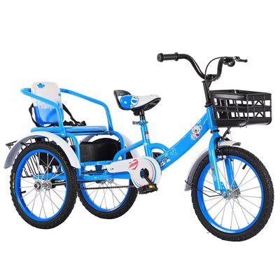 Pedal tricycles for Age 3-10,Cruiser Trike with Single Brake,Tandem trikes with Rear Passenger seat,tricycles for Daily Riding,3 Wheels,Rickshaw for Children, blue-14inch