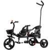 Dual Seats Stroller tricycles,Parent Push Trike with Detachable pushrod,Front seat with Belt,Back seat with armrest and Belt,Rear Wheel with Dual Foot Brakes, Black view 1