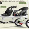 Dual Seats Stroller tricycles,Parent Push Trike with Detachable pushrod,Front seat with Belt,Back seat with armrest and Belt,Rear Wheel with Dual Foot Brakes, Black view 3