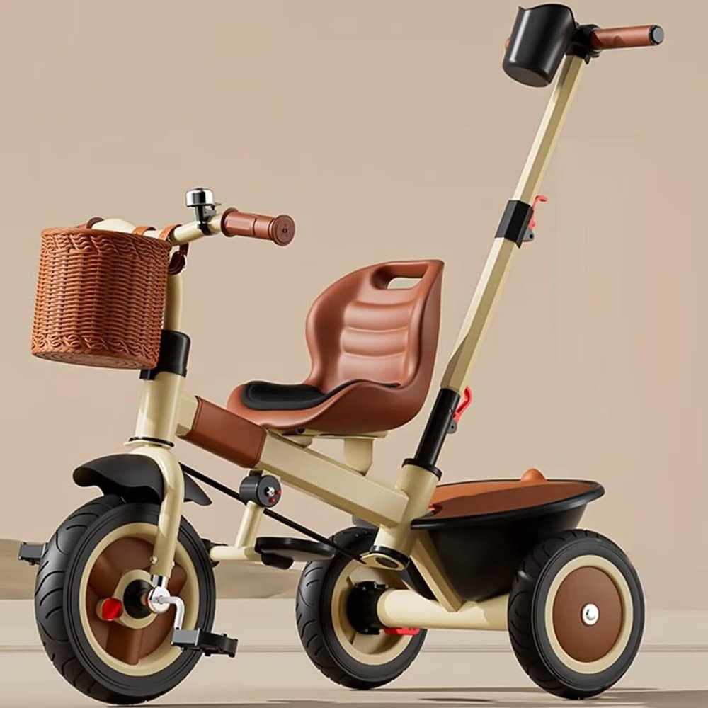 iumLeap Stroller Trike with Push Handle,Ride-on tricycles with Pedals,Adjustable seat with Belt,Rubber Wheels,Front Wheel with Clutch,Rear Wheel with Dual Foot Brakes, Khaki