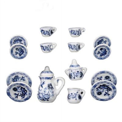1/12 Miniature Porcelain Tea Set,15Pcs/Set Miniature Tea House Accessories,Mini Teapot Cup Plate Kitchen Accessories