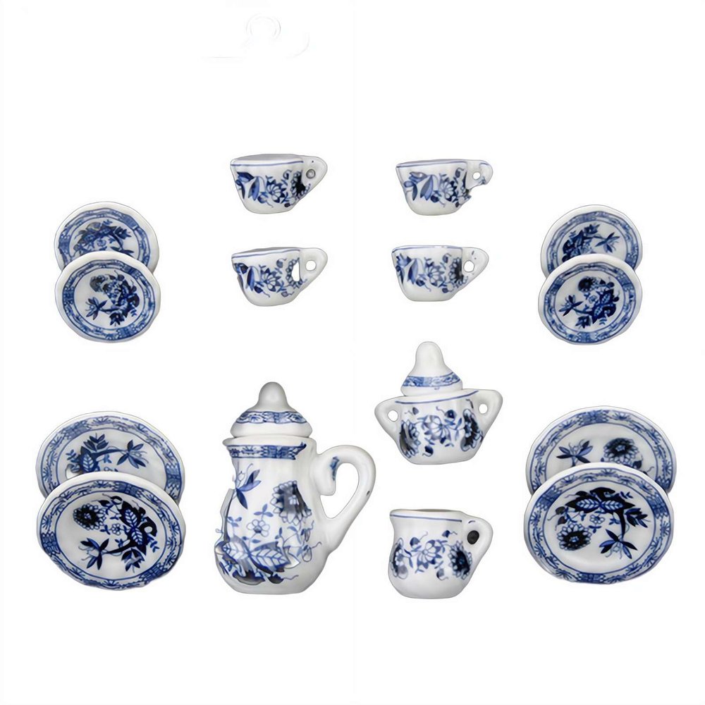 1/12 Miniature Porcelain Tea Set,15Pcs/Set Miniature Tea House Accessories,Mini Teapot Cup Plate Kitchen Accessories