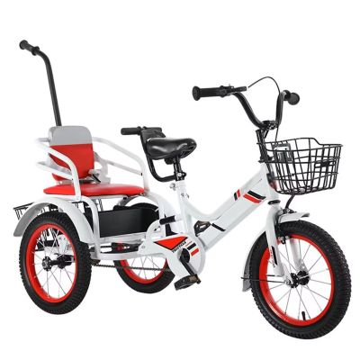 iumLeap Pedal Tricycle for Kids,Outdoor Cruiser Bikes with Passenger seat,3 Wheel Bicycle with Front and Rear Basket,Rickshaw Bike,Toddler Tricycle with pushrod,Single Brake, red-16inch