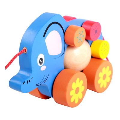 FELTECHELECTR Cartoon Elephant Pull String for Creative Boy Pulling Cart Walker Safe Educational Moving for Development and Interaction