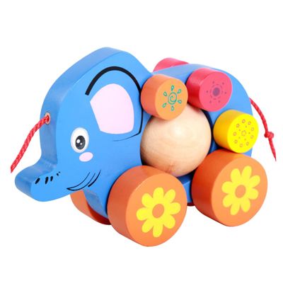 COOLHIYA Cartoon Elephant Pull String with Rimmed Wheels Creative Walker for Enhances Practical Skills and Interaction Fun Animal Pulling Cart for Playing