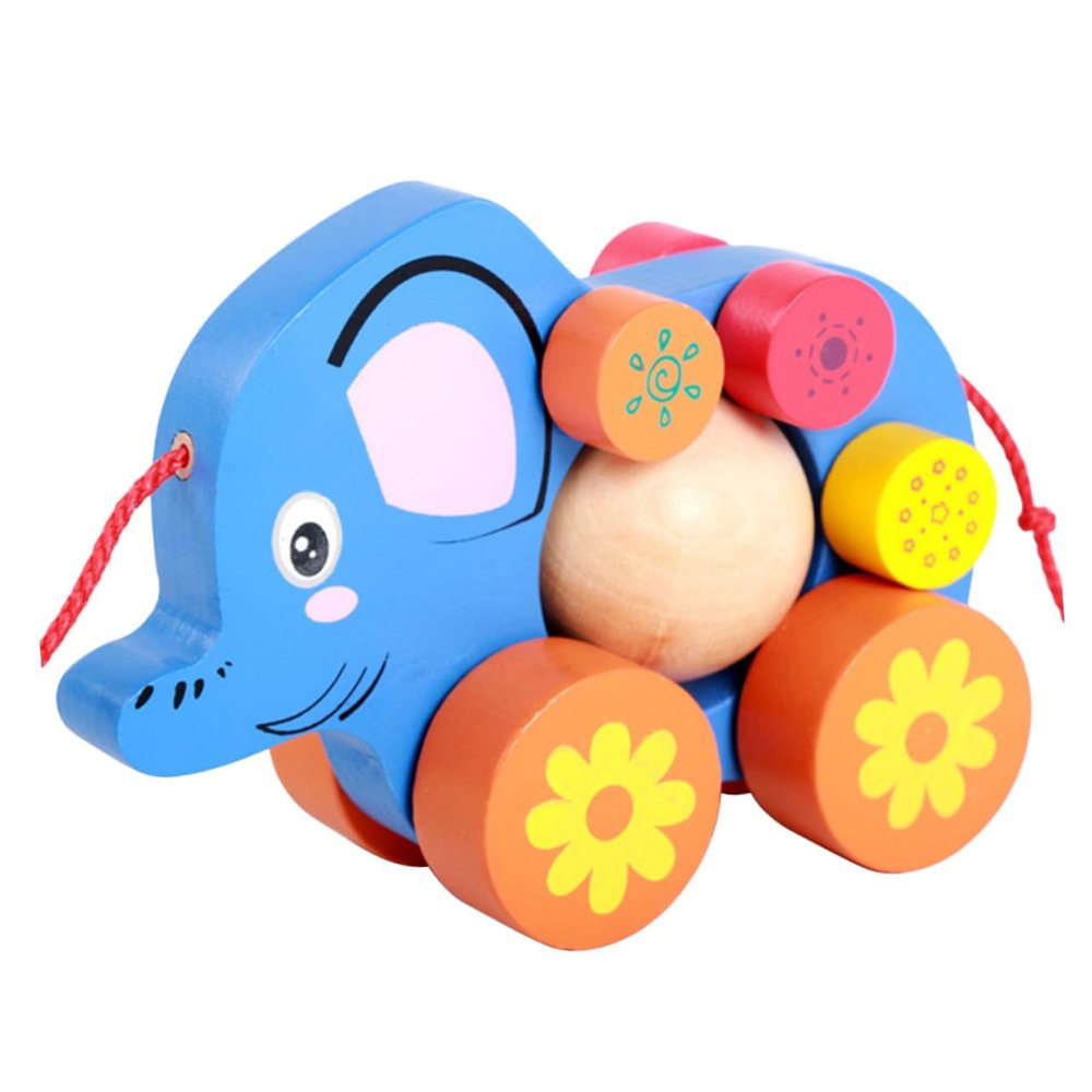 COOLHIYA Cartoon Elephant Pull String with Rimmed Wheels Creative Walker for Enhances Practical Skills and Interaction Fun Animal Pulling Cart for Playing