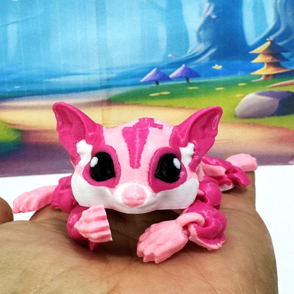 Articulating Sugar Glider Toy 7.5" 3D Printed Sugar Glider Fidget Toy Fun, Flexible & Portable Gift for Sugar Glider Lovers - 3D Printed in USA - ASG001 -L- Pink