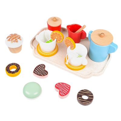 Gogogmee Wooden Pretend Play Afternoon Tea for Realistic Dessert Miniature Furniture Safe Educational Pretend Food Accessories for Encourages Creativity and Social Skills
