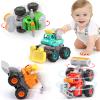 Baby Boy Toys Cars, Push and Go Cars for Kids, Friction Powered Stunt Trucks, 4PCS Construction Vehicles Baby Toys for 2 3 4 5 Years Old Boys Girls, Birthday for Toddler Age 2-3 view 1