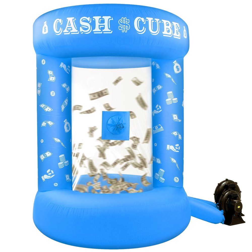 Silipull 5 FT Inflatable Cash Cube Booth Inflatable Money Machine Booth Money Blower Machine Cash Grab for Adults Game Activity Events (No Blower Included) (Blue)