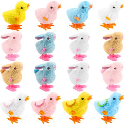 Cotiny 20 Pcs Easter Wind Up Chick and Bunny Toys Plush Jumping Rabbit and Chick Colorful Wind-up Easter for Basket Stuffers Party Favors Classroom Prizes