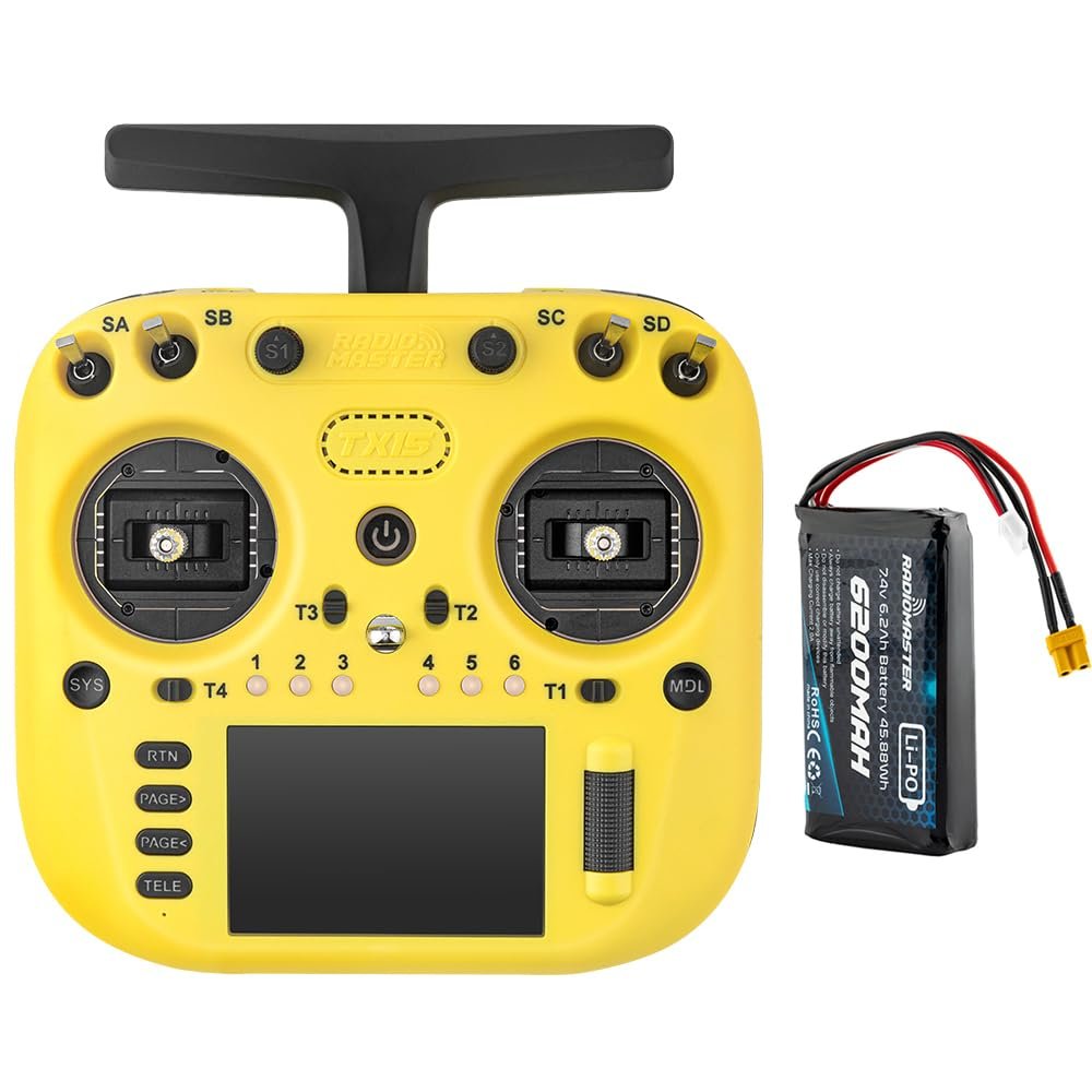 Radiomaster TX15 16ch 3.5inch IPS Touchscreen V5.0 Hall Gimbals Radio Controller ExpressLRS Built-in Gyro Microphone (Yellow Mode 2 with 6200Mah)