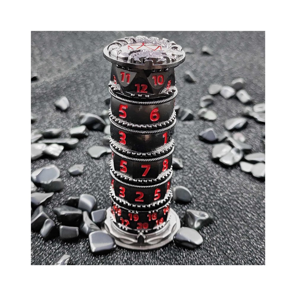 7-in-1 Dice Spinner for DND Set Dragon Metallic with Gift Case for Dungeons and Dragon Game, RPG Role Playing Table Game Gifts (Black-Gold)