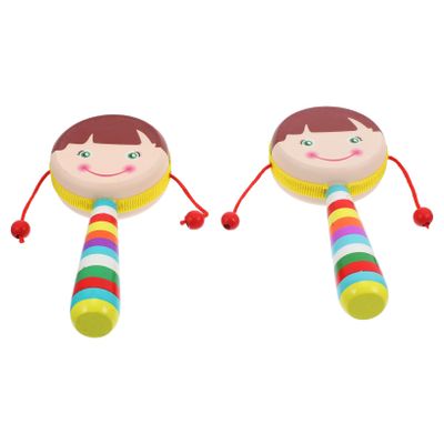 Gogogmee 2Pcs Portable Wooden Rattle Handheld Shaking Instruments for Hand Flexibility Natural Wood Material with Soothing Rattling Sounds Lightweight Educational for Early Random Color