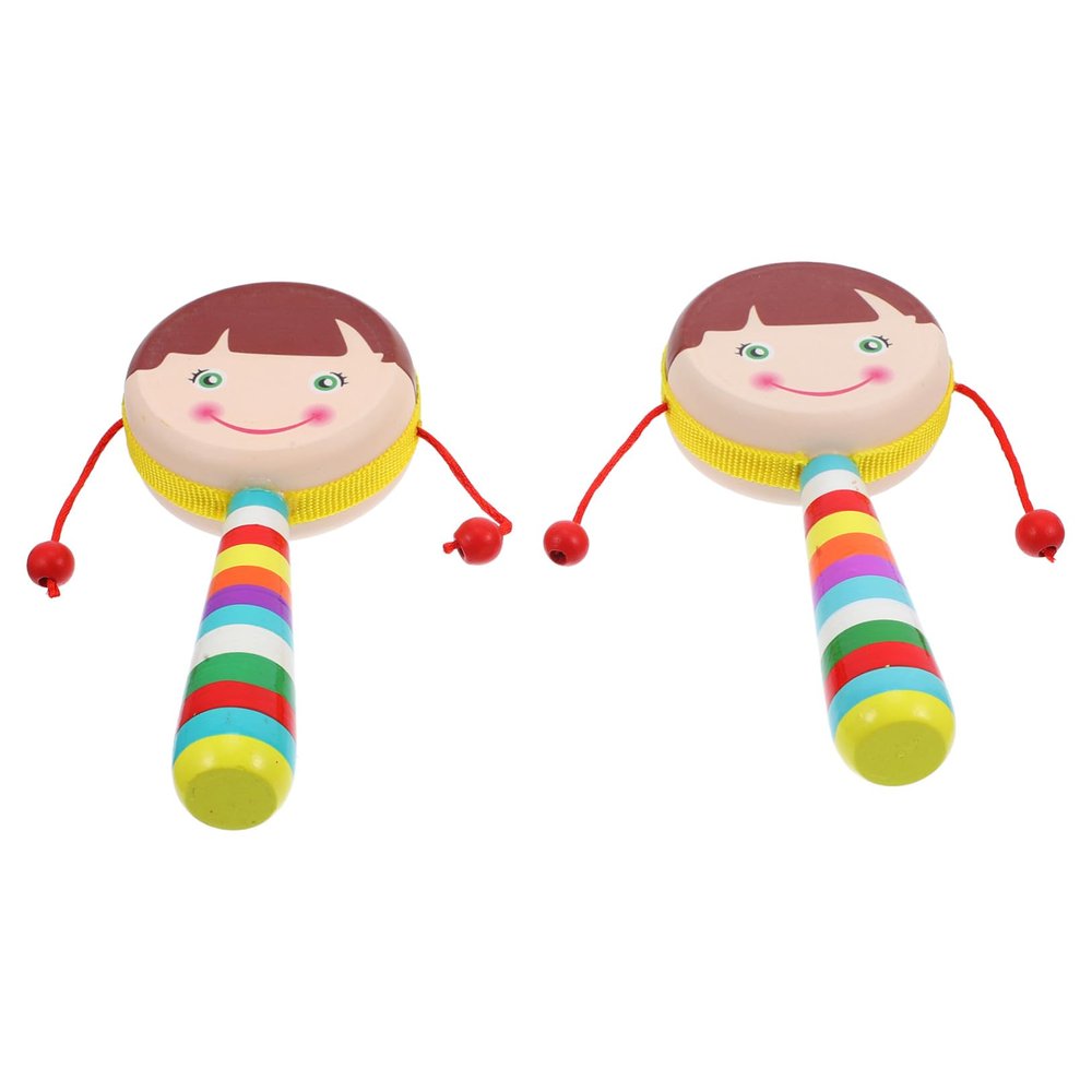 Gogogmee 2Pcs Portable Wooden Rattle Handheld Shaking Instruments for Hand Flexibility Natural Wood Material with Soothing Rattling Sounds Lightweight Educational for Early Random Color
