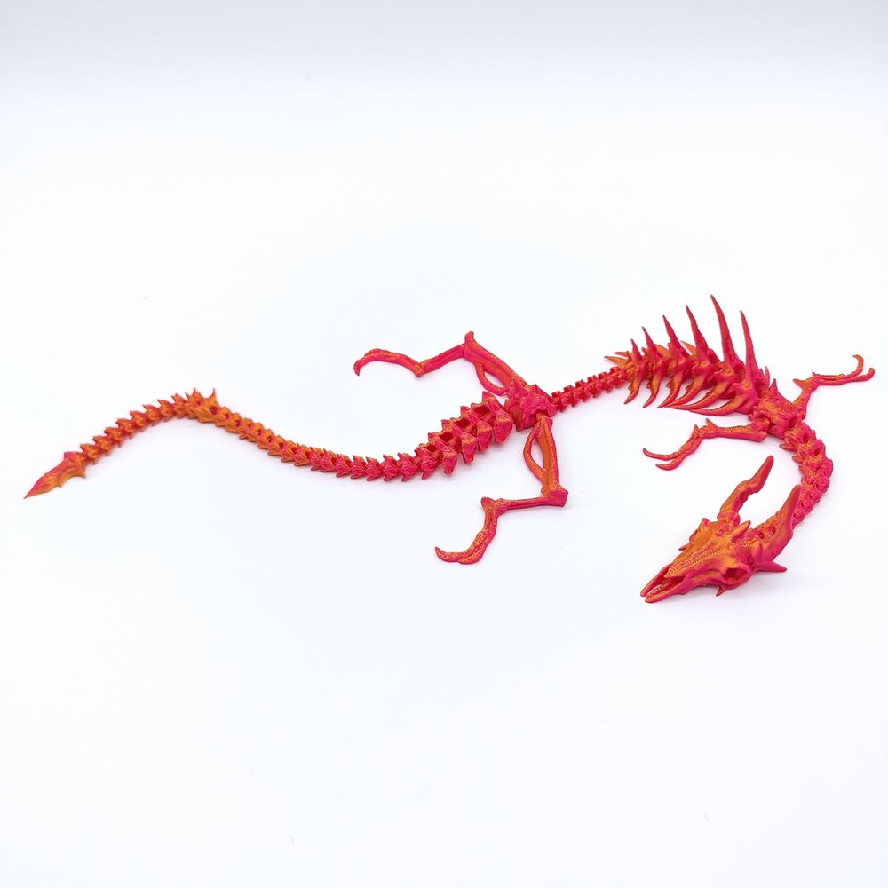 3D Animals Big 3D Printed Dragon Bone Dragon for Aquarium Doll Halloween Home Office Bookshelf Executive Desk Decoration-Red Gold||42cm