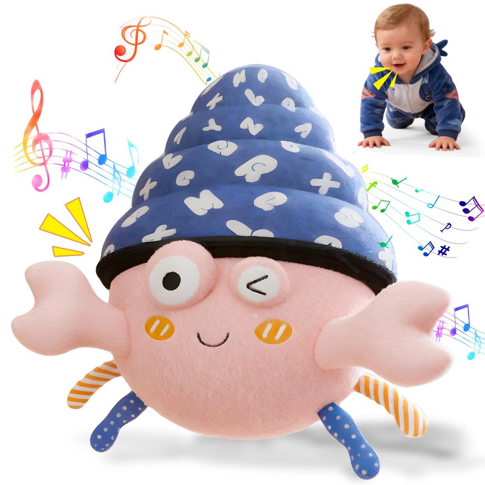 Lullulii Music Crawling Hermit Crab Baby Toy 6-12 Months,Montessori Toys for 1 Year Old+,Infant Stuffed Animal Toy with Tummy Time Toy & Floor Play,Dancing & Talking Soft Plush Toy for Boys and Girls