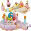 HERSITY Wooden Ice Cream Stand Birthday Cake Toy Play Food Sets Pretend Baking Kitchen Playset for Toddlers,Afternoon Tea Party Gifts for 3 4 5 Years Old Girls Boys view 1