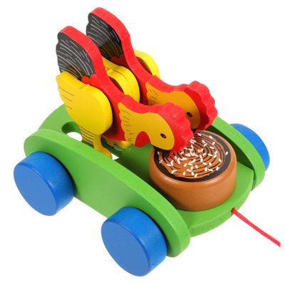 HAKIDZEL Wooden Chicken Pulling for Educational Walking Plaything with Animal Design Early Developmental Gift for Boys and Enhances Hand-Eye Coordination and Color Recognition