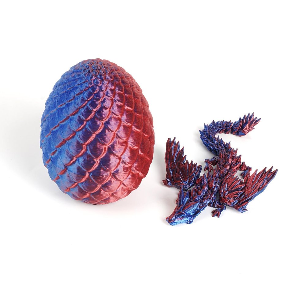 3D Printed Dragons 3D Printer Toys Dragon with Wings and Egg Fully Articulated for Home Office Decompression Decor Executive Desk Toys-Laser Blue