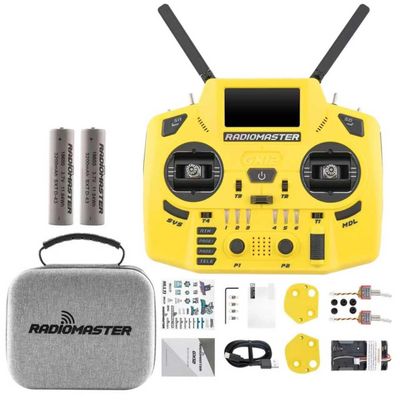 HTLNUZD Radiomaster GX12 Crush ELRS Radio Transmitter - 2.4G Dual 1W, Gemini Xrossband Mode2 (Yellow+18650)