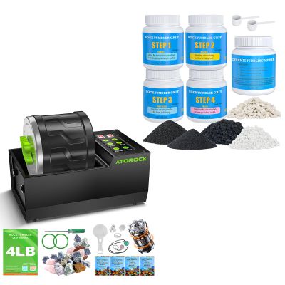 AtoRock Extra Large 4LB Professional Rock Tumbler Kit with 4 LB Rock Tumbler Grit and Polish Refill Media Kit, Included Full Accessories
