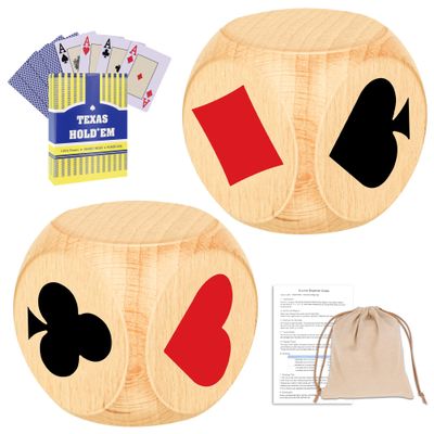 AHIER 1.57 Inch Large Euchre Trump Marker Dice Kit- 2 PCS Wooden Euchre Cube Indicator & Cards with Storage Bag and Manual for Euchres Players & Bridge Playing Card Lovers