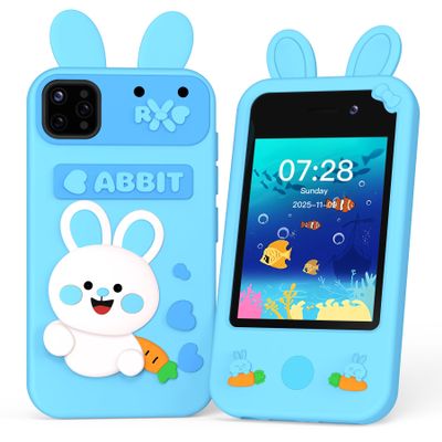 Kids Smart Phone Toy - Toddler Cell Phone 2.8" Touchscreen Dual Camera with 20 Puzzle Games, Safe No WiFi for Kids 3-6, Educational Play Phone, Durable for 5 Year Old Boys Girls (Blue)