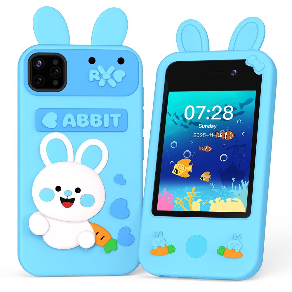 Kids Smart Phone Toy - Toddler Cell Phone 2.8" Touchscreen Dual Camera with 20 Puzzle Games, Safe No WiFi for Kids 3-6, Educational Play Phone, Durable for 5 Year Old Boys Girls (Blue)