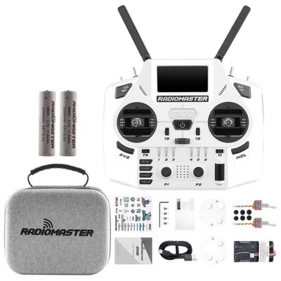 HTLNUZD Radiomaster GX12 Crush ELRS Radio Transmitter - 2.4G Dual 1W, Gemini Xrossband Mode2 (White+18650)