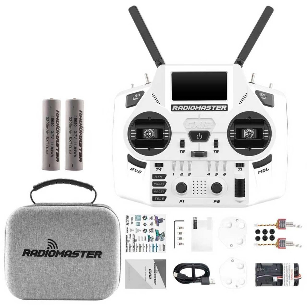 HTLNUZD Radiomaster GX12 Crush ELRS Radio Transmitter - 2.4G Dual 1W, Gemini Xrossband Mode2 (White+18650)