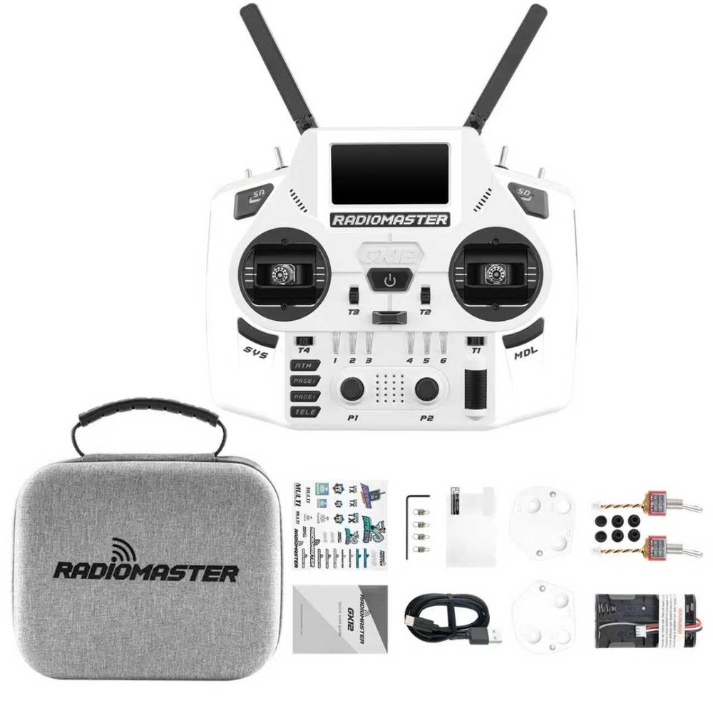 HTLNUZD Radiomaster GX12 Crush ELRS Radio Transmitter - 2.4G Dual 1W, Gemini Xrossband Mode2 (White)