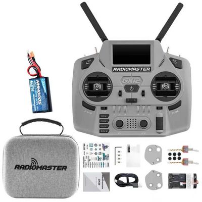 HTLNUZD Radiomaster GX12 Crush ELRS Radio Transmitter - 2.4G Dual 1W, Gemini Xrossband Mode2 (Grey+5000mah)
