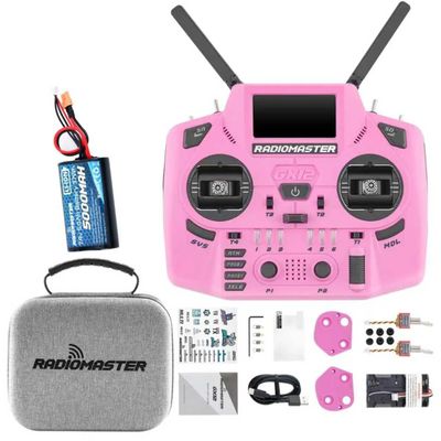 HTLNUZD Radiomaster GX12 Crush ELRS Radio Transmitter - 2.4G Dual 1W, Gemini Xrossband Mode2 (Pink+5000mah)