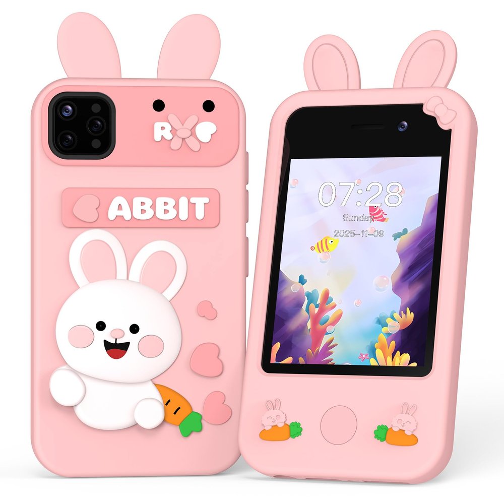 Kids Smart Phone Toy - Toddler Cell Phone 2.8" Touchscreen Dual Camera with 20 Puzzle Games, Safe No WiFi for Kids 3-6, Educational Play Phone, Durable for 5 Year Old Boys Girls (Pink)