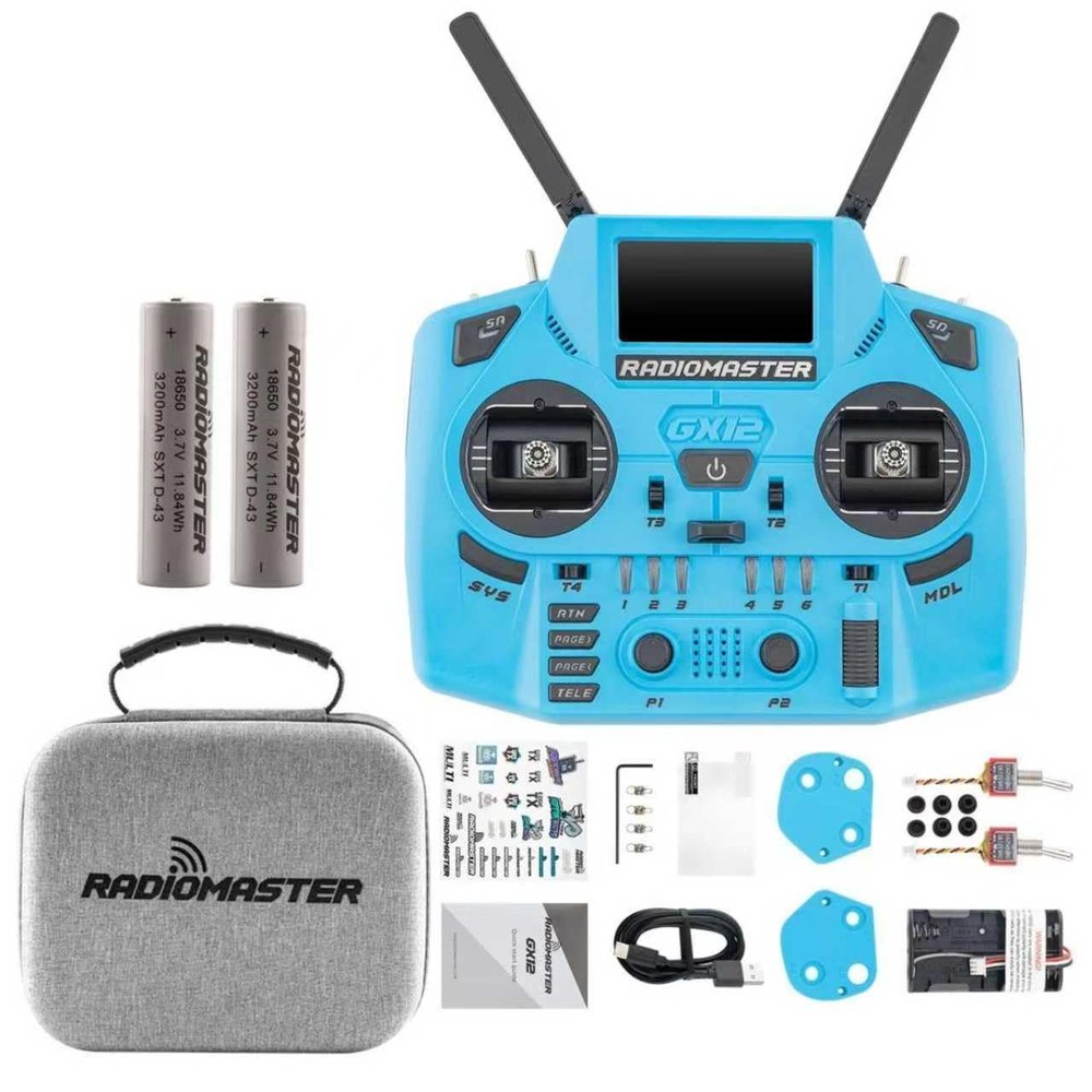HTLNUZD Radiomaster GX12 Crush ELRS Radio Transmitter - 2.4G Dual 1W, Gemini Xrossband Mode2 (Blue+18650)