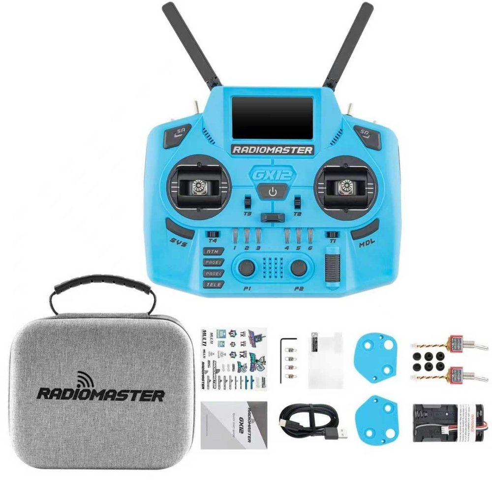 HTLNUZD Radiomaster GX12 Crush ELRS Radio Transmitter - 2.4G Dual 1W, Gemini Xrossband Mode2 (Blue)